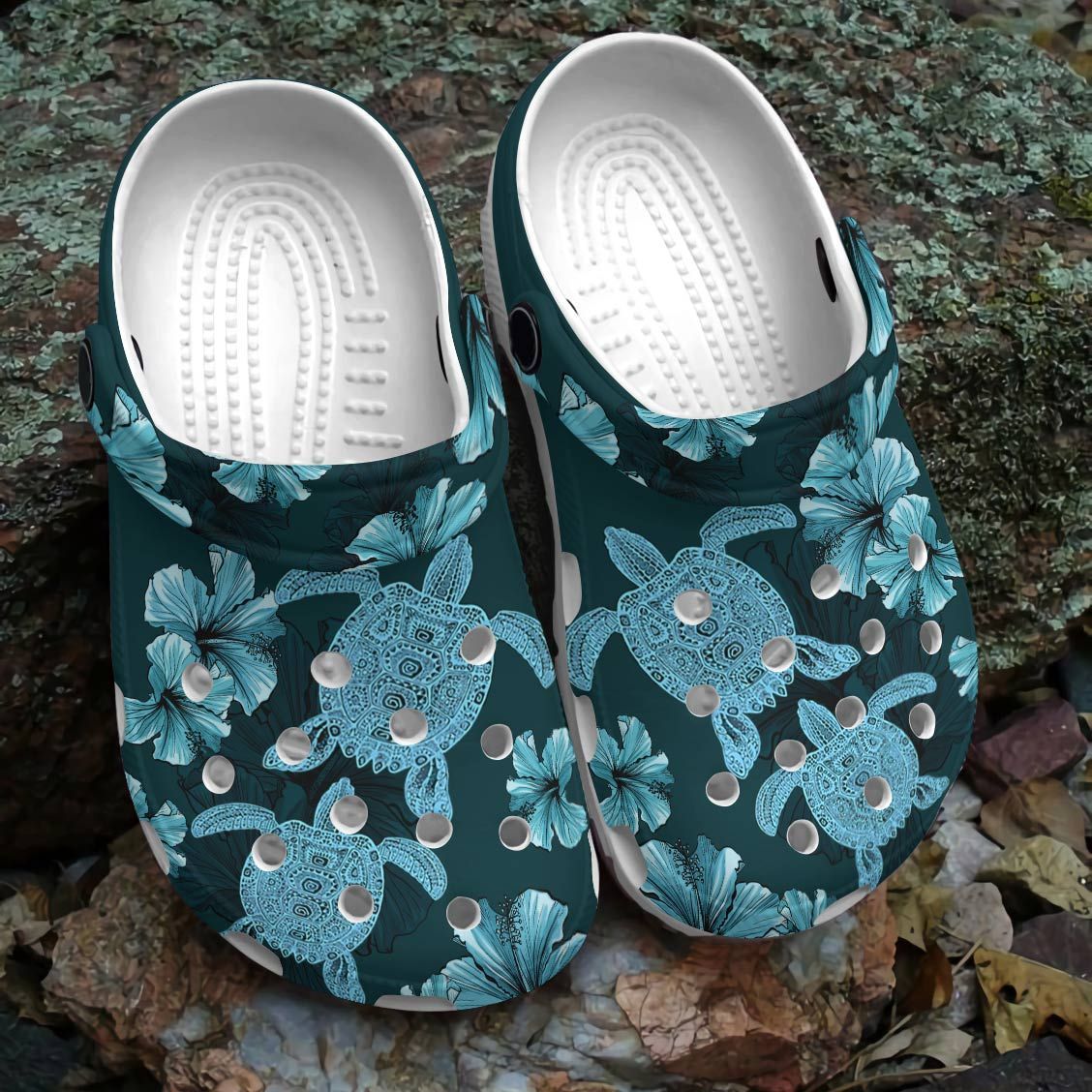 Sea Turtle With Flower Shoes Crocs Clog  Sea Turtle Shoes Crocbland Clog For Women Girl Mother Daughter Sister Niece